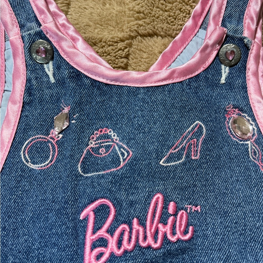 Vintage Barbie Denim Overalls with Pink Heart Pockets - Picture 6 of 8